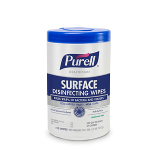 GOJO PURELL HEALTHCARE SURFACE DISINFECTANT - Purell Healthcare Surface Disinfecting Wipes, 110ct Canister, 6/ct (Item is considered HAZMAT and cannot ship via Air or to AK, GU, HI, PR, VI) | Quantity - 1x CT