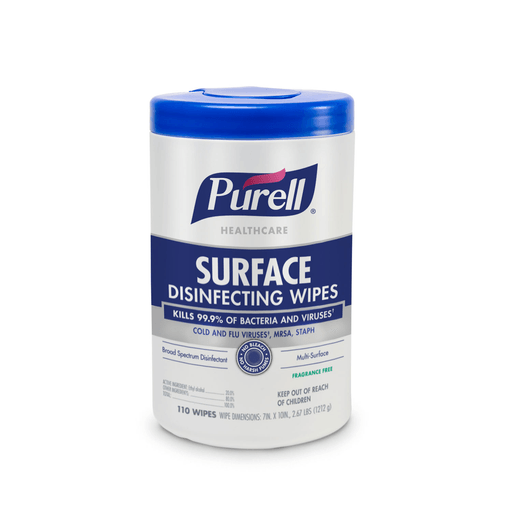 GOJO PURELL HEALTHCARE SURFACE DISINFECTANTPurell Healthcare Surface Disinfecting Wipes, 110ct Canister, 6/ct (Item is considered HAZMAT and cannot ship via Air or to AK, GU, HI, MP, PR, VI) | Quantity - 1x CT