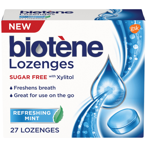 HALEON BIOTENE LOZENGES - Biotene Lozenges, Sugar-free w/Xylitol, Refreshing Mint flavor, 27 lozenges/bx, 12 bx/cs (Available for sale in US only) (Products cannot be sold on Amazon.com or any other third Party sites.) | Quantity - 1x CS