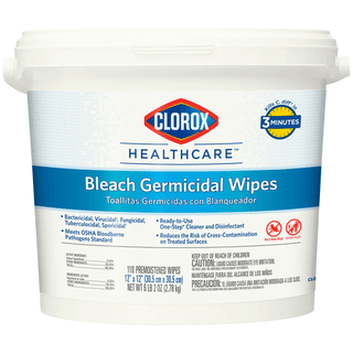 CLOROX HEALTHCARE BLEACH GERMICIDAL CLEANERSWipes, Bleach Germicidal, 12 x 12, Starter Kit, 110/bucket, 2/cs (50 cs/plt) | Quantity - 1x CS