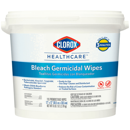 CLOROX HEALTHCARE BLEACH GERMICIDAL CLEANERSWipes, Bleach Germicidal, 12 x 12, Starter Kit, 110/bucket, 2/cs (50 cs/plt) | Quantity - 1x CS