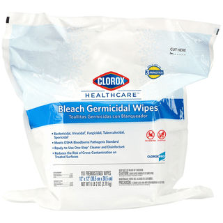 CLOROX HEALTHCARE BLEACH GERMICIDAL CLEANERS - Clorox Healthcare Bleach Germicidal Wipes Refill, 12 x 12, 110/pack, 2/cs (140 cs/plt) (Minimum Expiry Lead is 90 days; Short-Dated; Non-Returnable) (Continental US Only) | Quantity - 1x CS