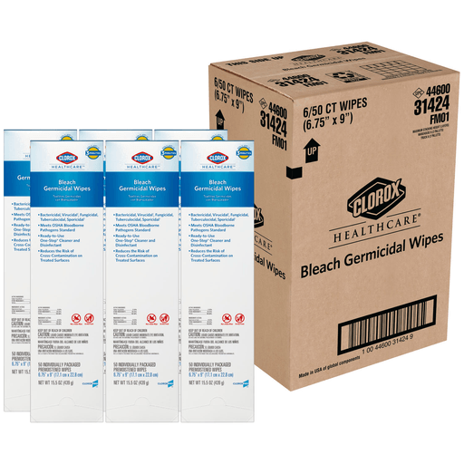 CLOROX HEALTHCARE BLEACH GERMICIDAL CLEANERSClorox Healthcare Bleach Germicidal Wipes, Individually Wrapped Wipes, 50/pk, 6 pk/cs | Quantity - 1x CS