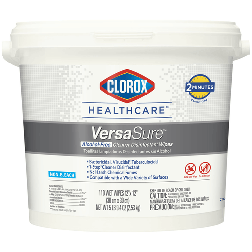 CLOROX VERSASURE CLEANER DISINFECTANT WIPESClorox Healthcare VersaSure Cleaner Disinfectant Wipes, 12" x 12", 110/tub, 2 tub/cs (50 cs/plt) | Quantity - 1x CS