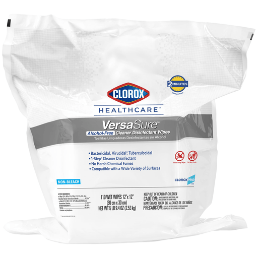 CLOROX VERSASURE CLEANER DISINFECTANT WIPESClorox Healthcare VersaSure Cleaner Disinfectant Wipes, 12" x 12", 110/pk, 2 pk/cs (100 cs/plt) | Quantity - 1x CS