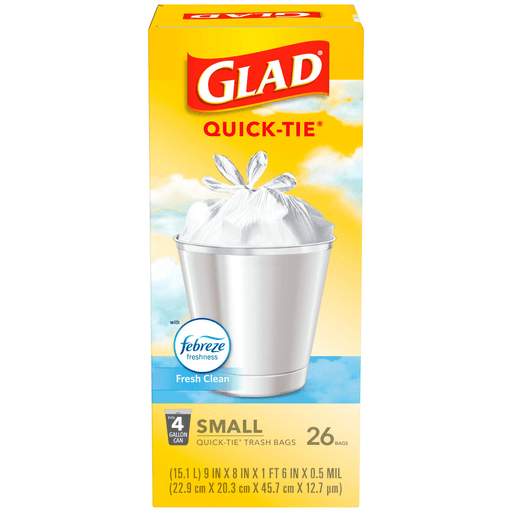 CLOROX GLAD BAGS - Glad Small Trash Bags - OdorShield 4 Gallon White Trash Bag, Gain Fresh Scent with Febreze, 26/bx, 4 bx/cs | Quantity - 1x CS