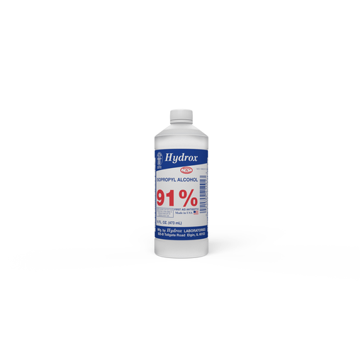 HYDROX LABORATORIES ISOPROPYL ALCOHOL - Isopropyl Alcohol 91%, Round Bottle, 16 oz, 12 btl/cs (144 cs/plt)  (HAZMAT Fees Apply, cannot ship via Air or to AK, GU, HI, MP, PR, VI)  | Quantity - 1x CS