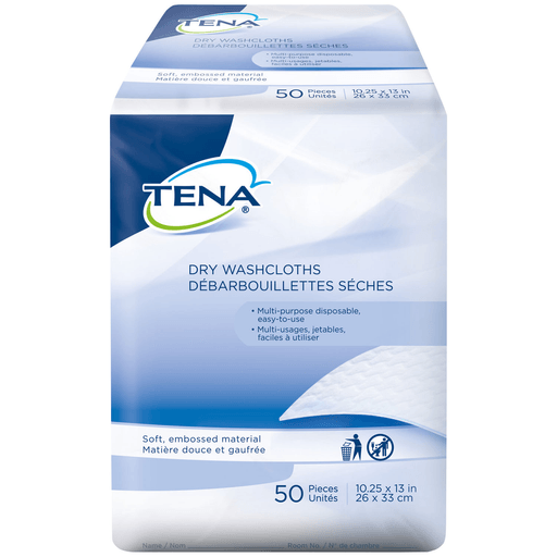 ESSITY HMS TENA DRY WASHCLOTHS - Washcloth, 10.25" x 13", 50/pk, 20 pk/cs | Quantity - 1x CS