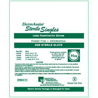 INNOVATIVE DERMASSIST POWDER-FREE STERILE LATEX EXAM GLOVES - Gloves, Exam, Large (8 - 9), Latex, Sterile, Powder-Free (PF), Singles, 100/bx, 4 bx/cs | Quantity - 1x CS