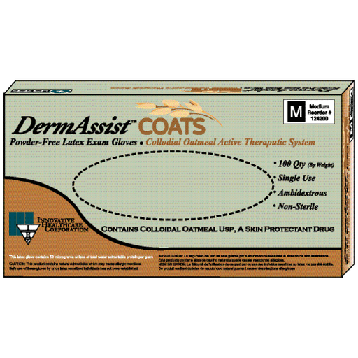 INNOVATIVE DERMASSIST COATS  POWDER-FREE LATEX EXAM GLOVES - Gloves, Large, Exam, Latex, Non-Sterile, PF, Colloidal Oatmeal, Therapeutic, 100/bx, 10 bx/cs | Quantity - 1x CS