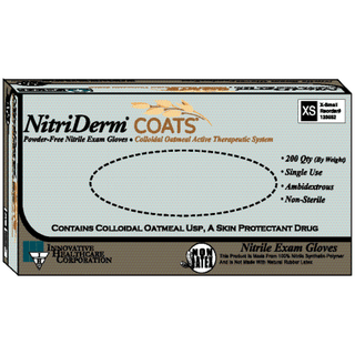 INNOVATIVE NITRIDERM COATS POWDER-FREE NITRILE EXAM GLOVES - Gloves, Small, Exam, Nitrile, Non-Sterile, PF, Colloidal Oatmeal, Therapeutic, 200/bx, 10 bx/cs (50 cs/plt) | Quantity - 1x CS