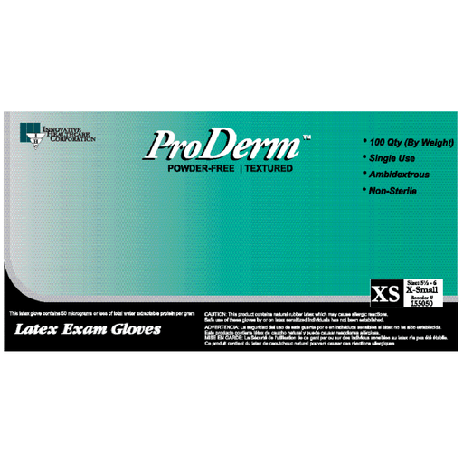 INNOVATIVE PRODERM POWDER-FREE EXAM GLOVES - Gloves, Exam, X-Large, Latex, Non-Sterile, PF, Textured, Polymer Bonded, 100/bx, 10 bx/cs (96 cs/plt) | Quantity - 1x CS