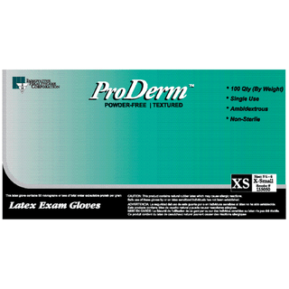 INNOVATIVE PRODERM POWDER-FREE EXAM GLOVES - Gloves, Exam, X-Small, Latex, Non-Sterile, PF, Textured, Polymer Bonded, 100/bx, 10 bx/cs (75 cs/plt) | Quantity - 1x CS