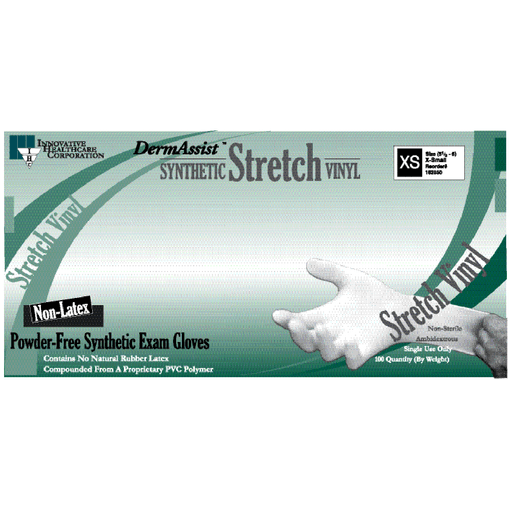 INNOVATIVE DERMASSIST STRETCH VINYL EXAM GLOVES - Gloves, Exam, X-Large (9 - 10), Stretch Vinyl, Non-Sterile, PF, Smooth, 100/bx, 10 bx/cs (75 cs/plt) | Quantity - 1x CS
