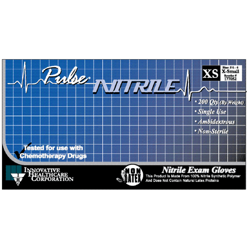INNOVATIVE PULSE NITRILE EXAM GLOVES - Gloves, Exam, X-Large, Nitrile, Chemo, Non-Sterile, PF, Textured, ThinFilm, Dark Lavender Blue, 200/bx, 10 bx/cs (50 cs/plt) | Quantity - 1x CS