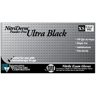 INNOVATIVE NITRIDERM ULTRA BLACK POWDER-FREE NITRILE SYNTHETIC GLOVES - Gloves, Exam, XX-Large, Nitrile, Chemo & Fentanyl Tested, Non-Sterile, PF, Textured, Black, 90/bx, 10 bx/cs | Quantity - 1x CS