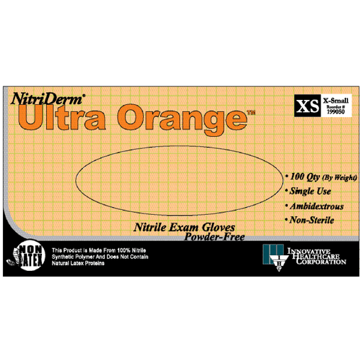 INNOVATIVE NITRIDERM ULTRA ORANGE POWDER-FREE EXAM GLOVES - Gloves, Exam, X-Large, Nitrile, Non-Sterile, PF, Textured, Orange Color, 100/bx, 10 bx/cs (96 cs/plt) | Quantity - 1x CS