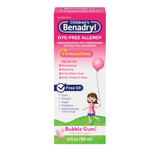 KENVUE BENADRYL ALLERGY PRODUCTS - Benadryl Allergy Liquid, Children, Bubble Gum, Dye-Free, 4 fl oz, 36/cs (Pricing Subject to Change without Prior Notification) | Quantity - 1x CS
