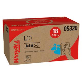 KIMBERLY-CLARK UTILITY WIPES - Wypall L10 Utility Wipes, White, 9" x 10", 125/bx, 18 bx/cs  | Quantity - 1x CS