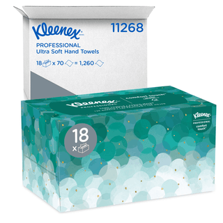 KIMBERLY-CLARK KLEENEX HAND TOWELS - Hand Towel, Pop-Up Box, White 1-Ply, 9" x 10", 70 sheet/bx, 18 bx/cs  | Quantity - 1x CS