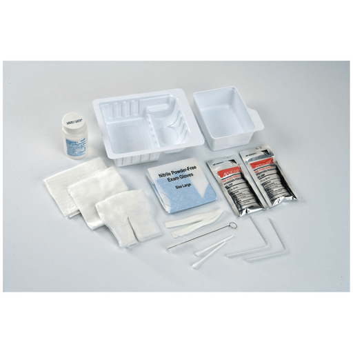 CARDINAL HEALTH TRACHEOSTOMY CARE TRAYSStandard Trach Care Tray, Removable Basin, Includes: (2) Blue Nitrile Gloves, Trach Brush, Drape, 36" Twill Tape, (2) Cotton Tipped Applicators, (2) Pipe Cleaners, (4) 4" x 4" Gauze Sponges, 20/cs | Quantity - 1x CS