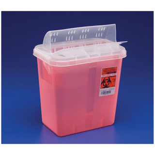 CARDINAL HEALTH IN-ROOM CONTAINERS WITH ALWAYS-OPEN LIDS - Sharps Container, Always-Open Lid, 5 Qt, Transparent Red, 11"H x 4"D x 10"W, 20/cs (15 cs/plt) (Continental US Only) | Quantity - 1x CS