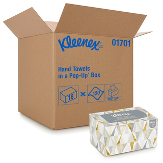 KIMBERLY-CLARK KLEENEX HAND TOWELS - Hand Towel, Pop-Up Box, White 1-Ply, 9" x 10", 70 sheet/bx, 18 bx/cs  | Quantity - 1x CS