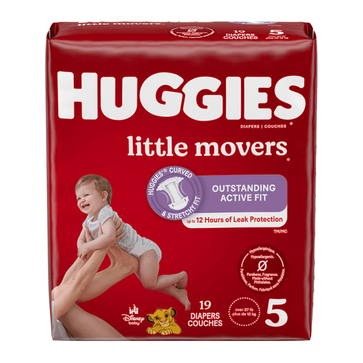 KIMBERLY-CLARK HUGGIES LITTLE MOVERS DIAPERS - Little Movers, Size 5, Jumbo Pack, 19/pk, 4 pk/cs | Quantity - 1x CS