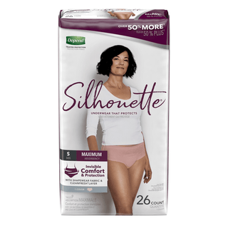 KIMBERLY-CLARK DEPEND SILHOUETTE MAXIMUM BRIEFS - Silhouette Underwear, Maximum Absorption, Women, Small, 26/pk, 2 pk/cs (Products cannot be sold on Amazon.com or any other 3rd party site) | Quantity - 1x CS