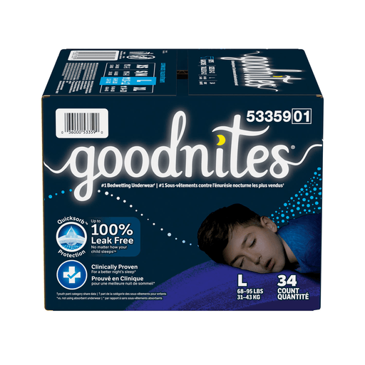 KIMBERLY-CLARK GOODNITES UNDERPANTS - Youth Pants, Boy, Large, Giga Pack, 34/pk, 1 pk/cs | Quantity - 1x CS