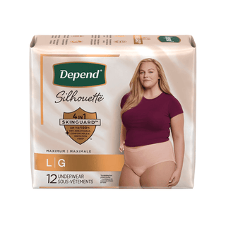 KIMBERLY-CLARK DEPEND SILHOUETTE MAXIMUM BRIEFSSilhouette Underwear, Female, Max Absorbency, Pink, Large, 12/pk, 2pk/cs | Quantity - 1x CS