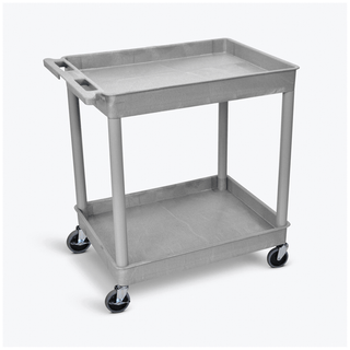 LUXOR 2 SHELF TUB CART - Tub Cart, Two Shelves (2.75" Deep each), Gray, 32"W x 24"D x 37.25"H, with (4) 4" Heavy Duty Casters (2 with Locking Brakes), Maximum Weight Capacity 400lbs, Assembly Required (DROP SHIP ONLY) | Quantity - 1x EA