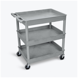 LUXOR 3 SHELF TUB CARTTub Cart, Three Shelves (2.75" Deep each), Black, 32"W x 24"D x 37.25"H, with (4) 4" Heavy Duty Casters (2 with Locking Brakes), Maximum Weight Capacity 400lbs, Assembly Required | Quantity - 1x EA