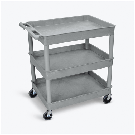 LUXOR 3 SHELF TUB CARTTub Cart, Three Shelves (2.75" Deep each), Black, 32"W x 24"D x 37.25"H, with (4) 4" Heavy Duty Casters (2 with Locking Brakes), Maximum Weight Capacity 400lbs, Assembly Required | Quantity - 1x EA