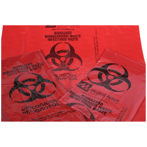MEDEGEN BIOHAZARDOUS WASTE BAGS - Infectious Waste Bag, 25" x 34" Red, F-Code Series: Pass the ASTMD1922-67, 480 Gram Elmendorf Test, 1.2 mil, 50/bx, 4 bx/cs | Quantity - 1x CS