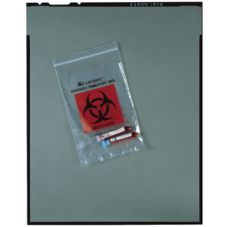 MEDEGEN LAB SAFE LABORATORY SPECIMEN COLLECTION BAGS - Collection Bag, 6" x 9", Zip Closure, Economy, Biohazard Black/ Red Print, 1000/cs | Quantity - 1x CS