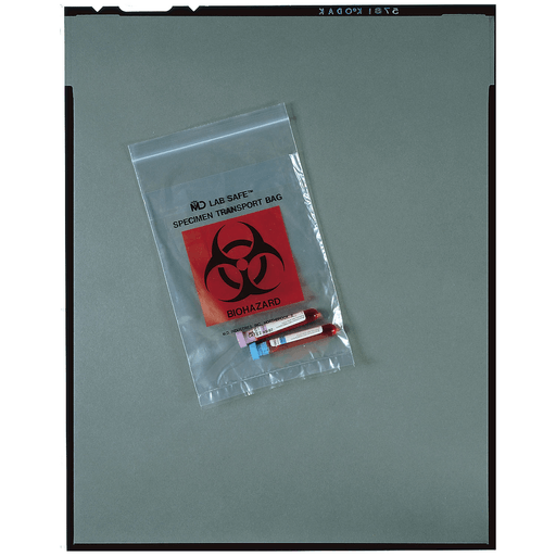 MEDEGEN LAB SAFE LABORATORY SPECIMEN COLLECTION BAGS - Collection Bag, 6" x 6", Zip Closure, Biohazard Black/ Red Print, 1000/cs (90 cs/plt) | Quantity - 1x CS