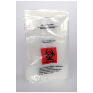 MEDEGEN TAMPER SAFE LABORATORY SPECIMEN TRANSPORT BAG - Collection Bag, 6" x 9", Biohazard, Foldover Adhesvie Closure, Clear/ Red/ Black Print, 1000/cs | Quantity - 1x CS