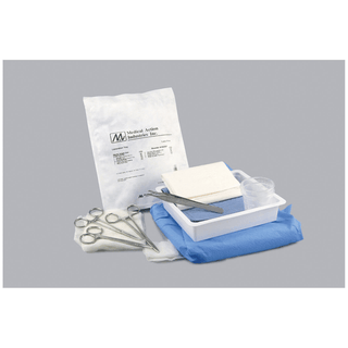 MEDICAL ACTION LACERATION TRAY - Gauze, (5) 2"x2" Gauze, (1) Needle Holder, Webster 5", (1) Forceps, Adson 1x2 Teeth 4", (1) Hemostat, Mosquito, Curved 5", (1) Scissors (Iris), (2) Med Cup 60cc, 20tr/cs  | Quantity - 1x CS