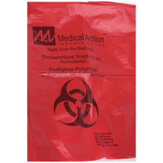 MEDEGEN AUTOCLAVABLE BIOHAZARD BAGS - Biohazard Bag, 31" x 38", Print/ Label, Max Temp 285F, Biohazard Labeling, Biohazard Symbol, English/ Spanish, Red/ Black, 1.8 Mil, 20-30 Gal, 100/cs | Quantity - 1x CS