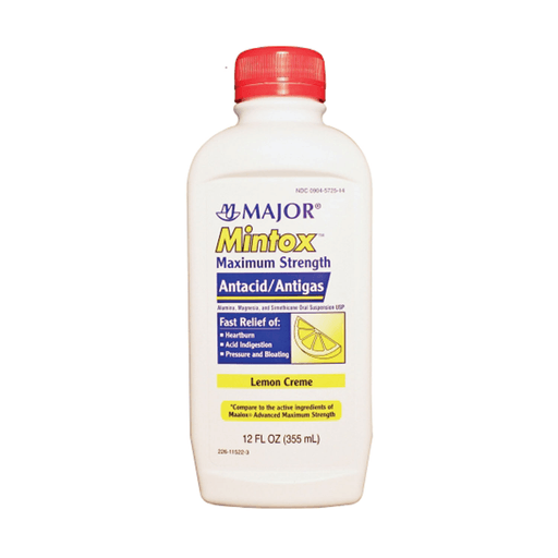 MAJOR ANTACID LIQUID - Mintox, Maximum Strength, 12 oz, Lemon, Compare to Maalox, 12/cs, NDC# 00904-5725-14  | Quantity - 1x CS