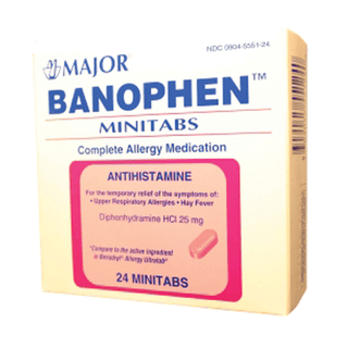 MAJOR ALLERGY CAPLETS - Banophen, Mini-Tabs, 25mg, 24s, Compare to Benadryl Mini-Tabs, 24/cs, NDC# 00904-5551-24 (US Only) | Quantity - 1x CS