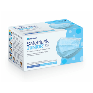 MEDICOM SAFEMASK JUNIOR PEDIATRIC PROCEDURE FACE MASKS - SafeMask Junior Earloop Face Mask, ASTM L1, Blue, 50/bx, 10 bx/cs (Not Available for sale into Canada) | Quantity - 1x CS