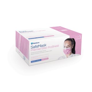 MEDICOM SAFE+MASK PREMIER ELITE EARLOOP MASK - Premier Elite ProShield Earloop Mask with Visor, ASTM Level 3, Pink, 25/bx, 4 bx/cs (Not Available for sale into Canada)  | Quantity - 1x CS