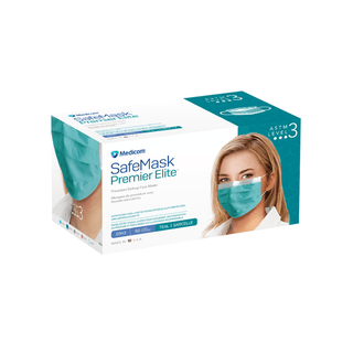 MEDICOM SAFE+MASK PREMIER ELITE EARLOOP MASK - Earloop Mask, ASTM Level 3, Teal, 50/bx, 10 bx/cs (Not Available for sale into Canada)  | Quantity - 1x CS