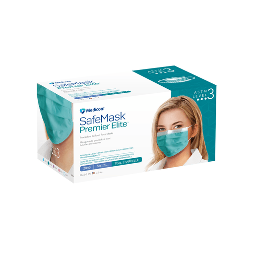 MEDICOM SAFE+MASK PREMIER ELITE EARLOOP MASK - Earloop Mask, ASTM Level 3, Teal, 50/bx, 10 bx/cs (Not Available for sale into Canada)  | Quantity - 1x CS
