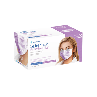 MEDICOM SAFE+MASK PREMIER ELITE EARLOOP MASK - Earloop Mask, ASTM Level 3, Lavender, 50/bx, 10 bx/cs (Not Available for sale into Canada) | Quantity - 1x CS