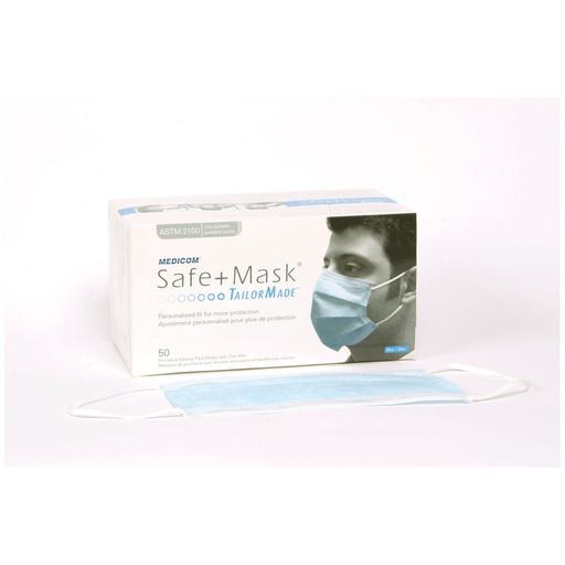 MEDICOM SAFEMASK TAILORMADE - Procedure Earloop Mask with Chin Wire, ASTM LEVEL 1 Low Barrier, Blue, 50/bx, 10 bx/cs | Quantity - 1x CS