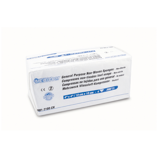 MEDICOM GENERAL PURPOSE SPONGESSponge, 4" x 4", 4-Ply, Non-Woven, Non-Sterile, 200/slv, 10slv/cs | Quantity - 1x CS