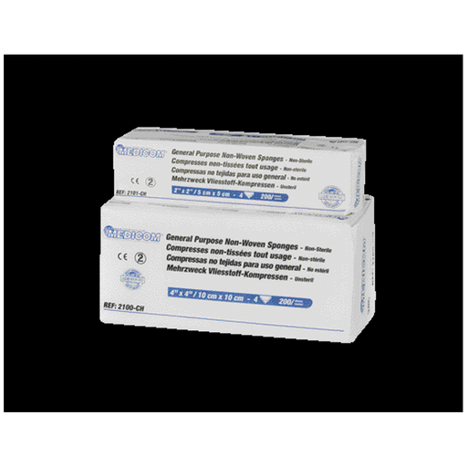 MEDICOM GENERAL PURPOSE SPONGES - Sponge, 2" x 2", 4-Ply, Non-Woven, Non-Sterile, 200/slv, 25 slv/cs (84 cs/plt) (Not Available for sale into Canada) | Quantity - 1x CS